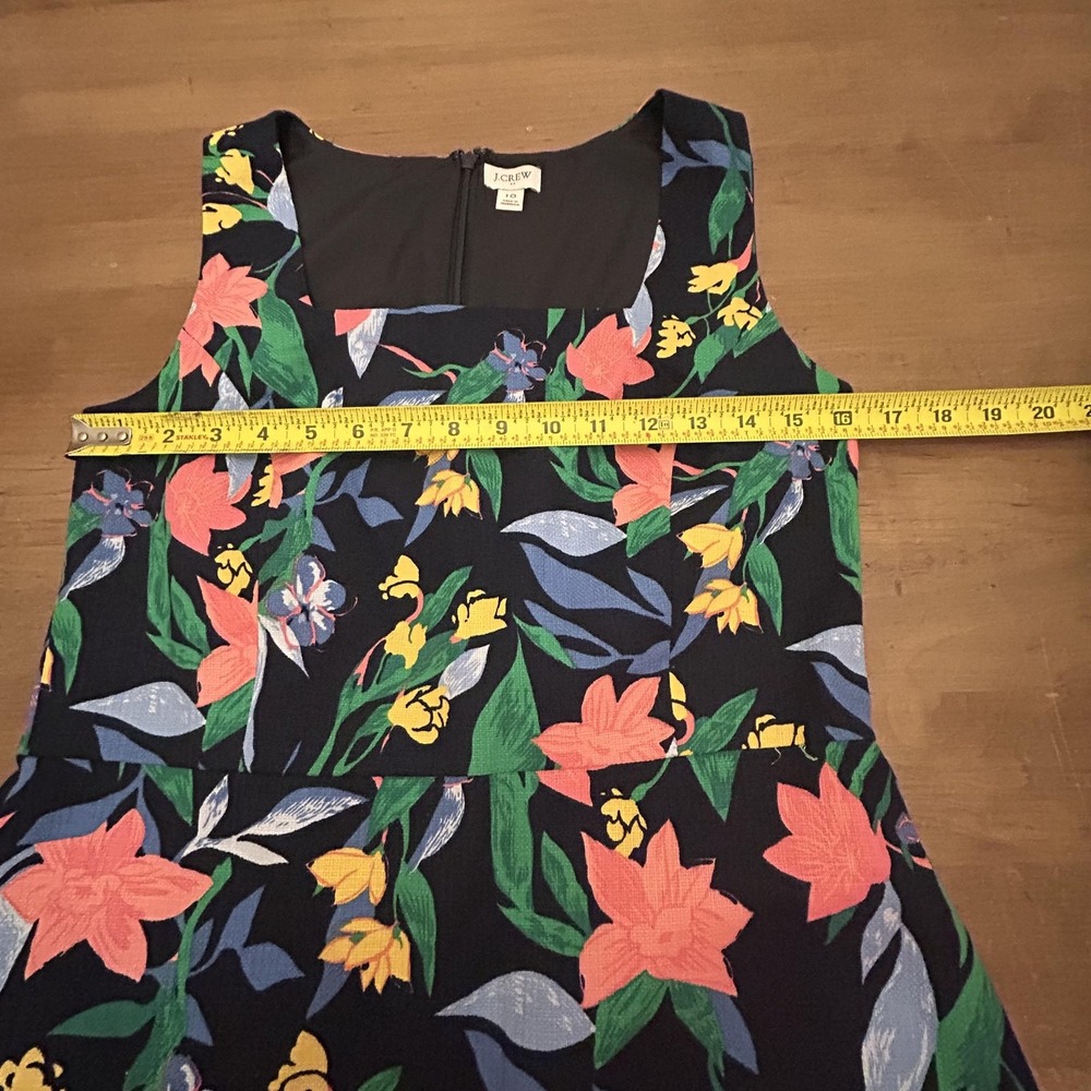 J.Crew Dress Womens 10 Navy Multicolor Floral Fit & Flare Knee Length Sleeveless - Picture 5 of 7